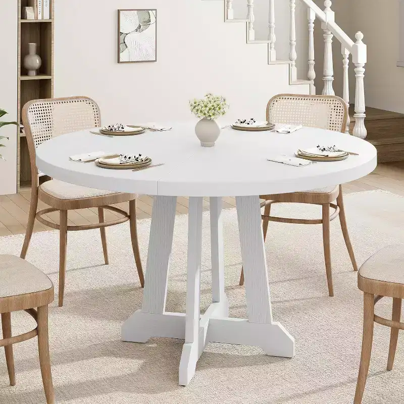 Round Dining Table for 4 - 6 People, 47 Inches Dining Room Table with Wooden Pedestal Base, (Table Only)