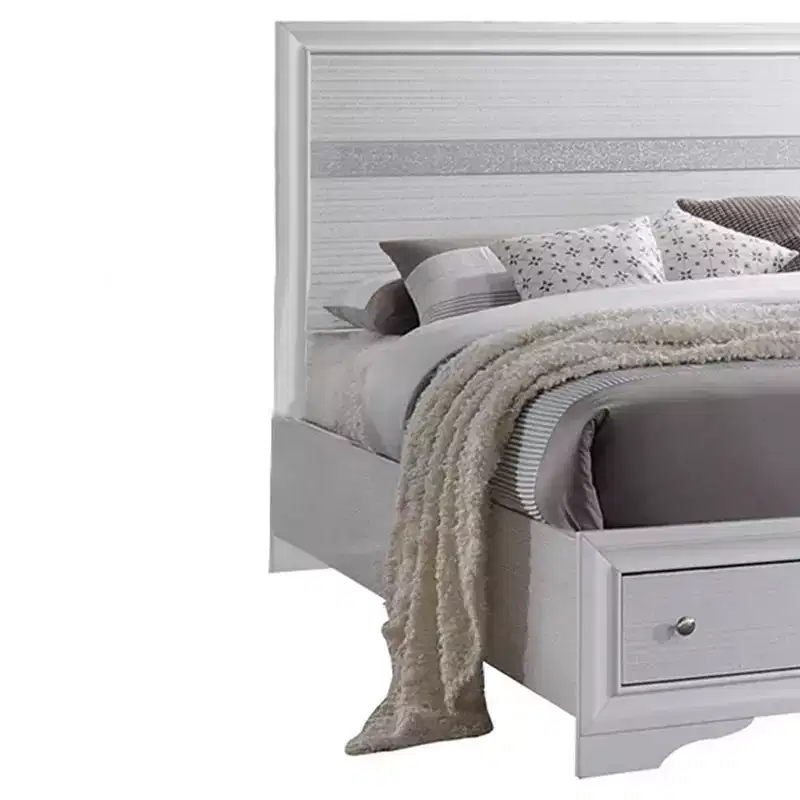 84-Inch Queen Platform Storage Bed - White Glossy Finish