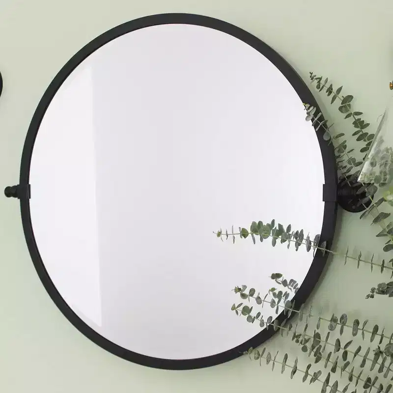 Circle Matt Black Metal Frame Round Tilting Beveled Vanity Mirror for Wall, Overall 30.05 x 26 inches (Mirror 26 x 26 inches)