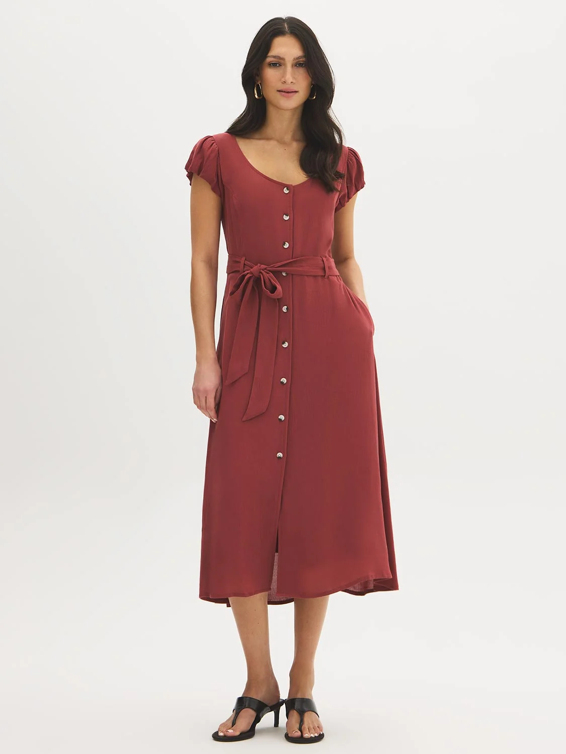 Textured Tie-Waist Midi Dress