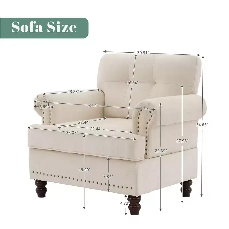 Chenille Upholstered Pull Point Accent Chair, Sofa Armrest Chair for Living Room, Bedroom, Office
