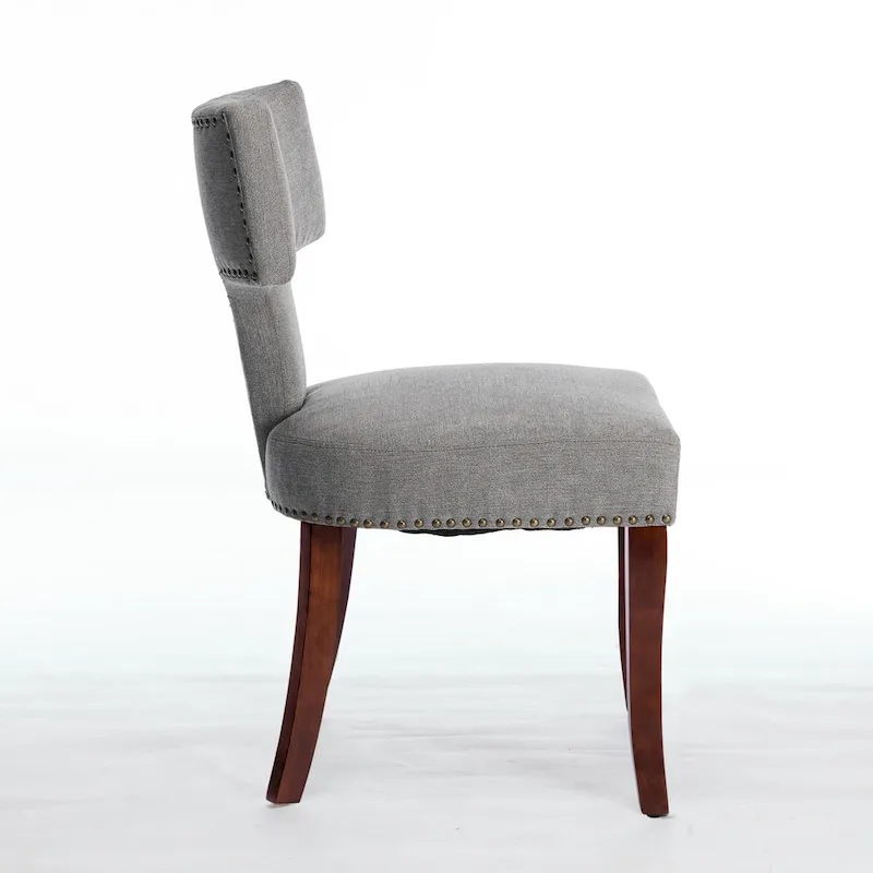 Dining Chairs Set of 2,Linen Fabric Upholstered Chair Curved Backrest with Copper Nails around,Chairs with Hardwood Frame