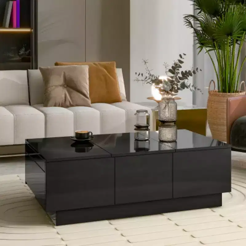 High-gloss Center Table with Sliding Top for Living Room, 39.3x21.6, Black