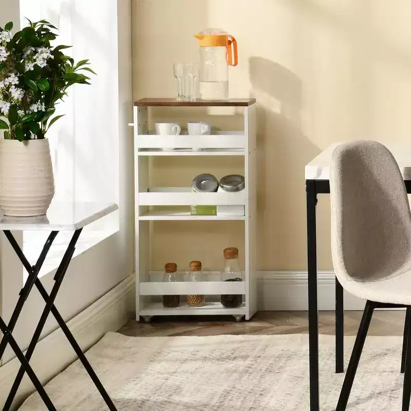 Rolling Storage Cart, Utility Cart on Wheels, 4-Tier Kitchen Cart with Handle, 7.9