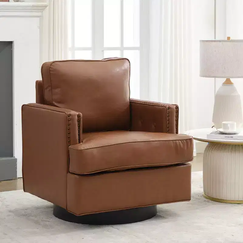 Hyleory Swivel Barrel Chair,31.9 W Modern Leather Accent Chairs Upholstered Comfy 360 Degree Swivel Club Sofa Chair for Nursery Living Room