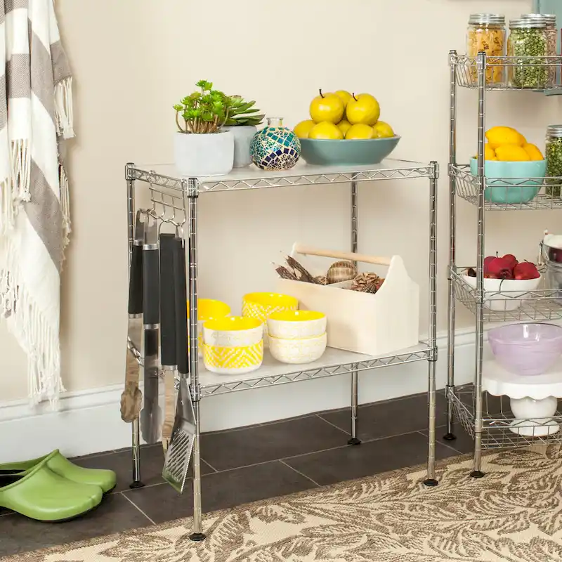 Storage  2-Tier Chrome Wire Microwave Rack - 19.7 x 11.8 x 23.6 - 20Wx12Dx24H