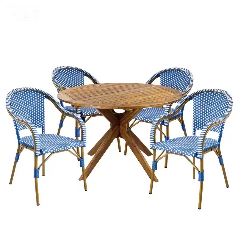 Christopher Knight Home Lontine 5 Piece French PE Rattan Outdoor Dining Set with Acacia Wood Dining Table