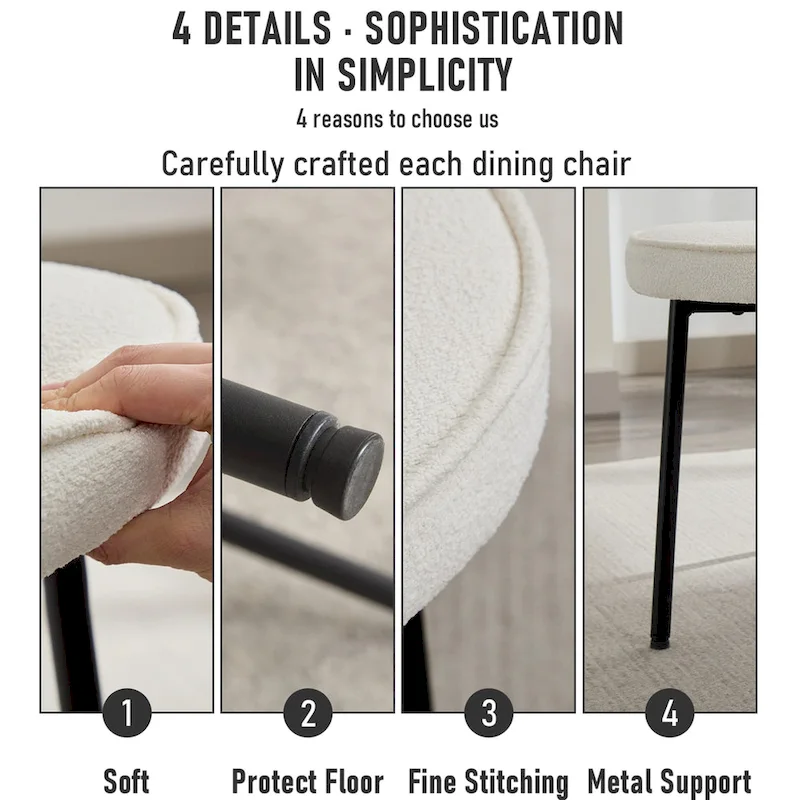 XINMICS Dining Chairs with Curved Backrest, Modern Fabric Upholstered Boucle Kitchen Dining Room Chairs Set of 2/4/6