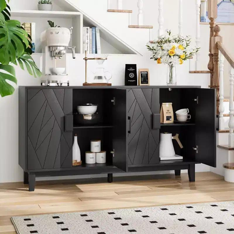 GDFStudio Sante Modern 55.43'' Storage Cabinet with Geometric Doors and Adjustable Shelves