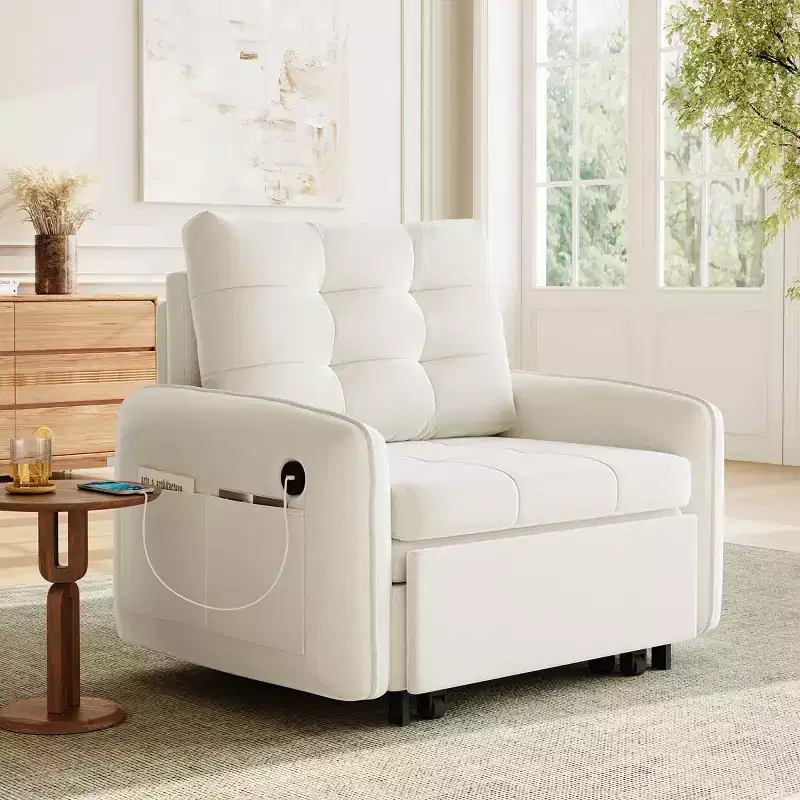 Modern Accent Chair with Pull-Out Sleeping Lounge, 3-in-1 Sleeper Chair Bed, Single Sofa Bed for Living Room, Apartment, or Office-Panipeachy
