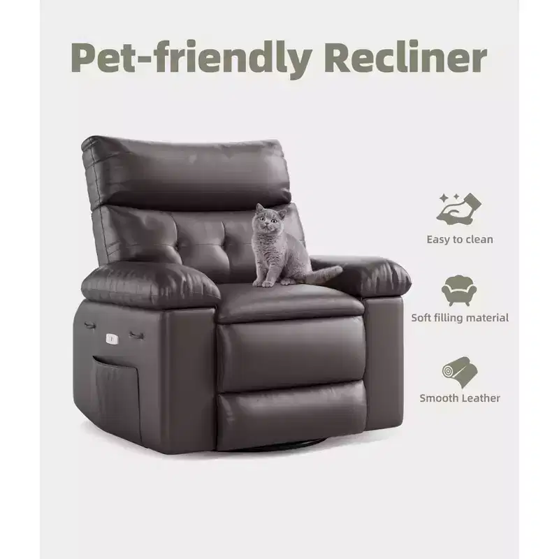 Manual Massage Recliner Chair, 360° Swivel, PU Leather with Side Pockets, Living Room