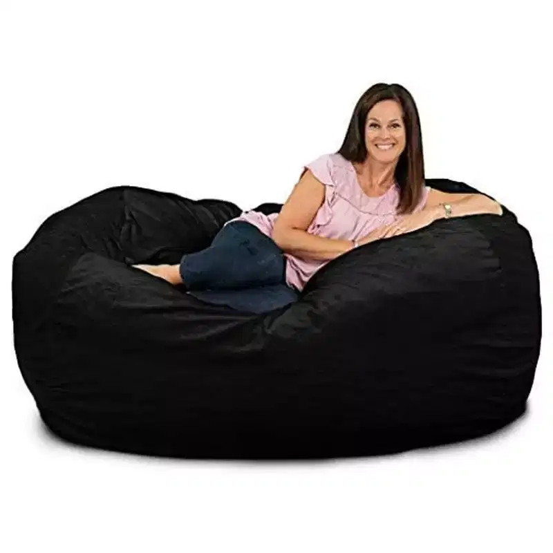 Lounger Bean Bag Chair Oversized Indoor Comfy Loveseat, Black Fur
