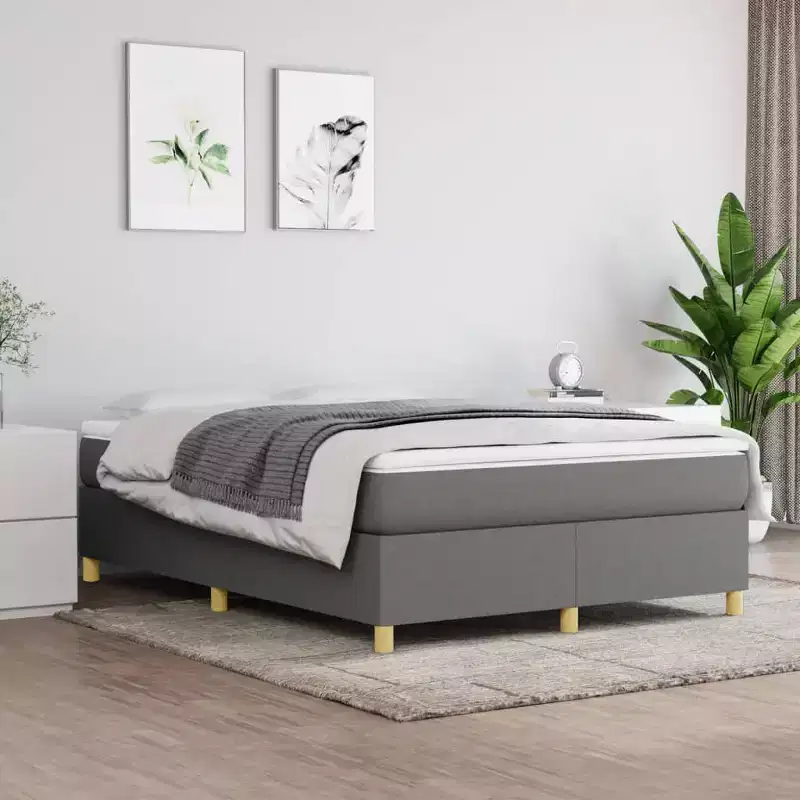 Bed Frame Dark Gray Fabric (100% polyester), plywood, engineered wood