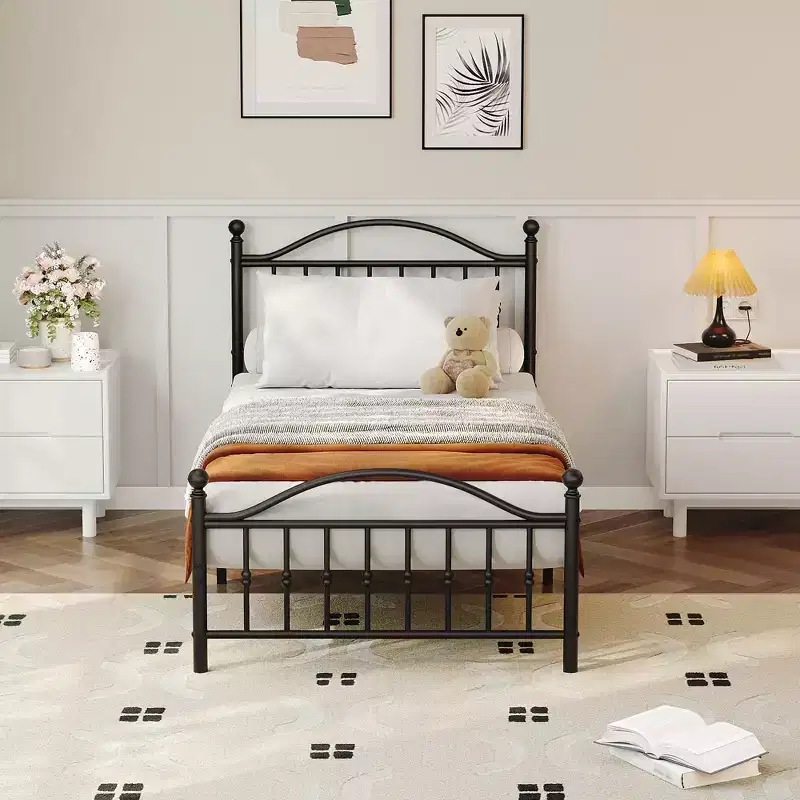 Adult Metal Platform Bed Frame Vintage Circular Headboard Footboard Noise Reducing Black