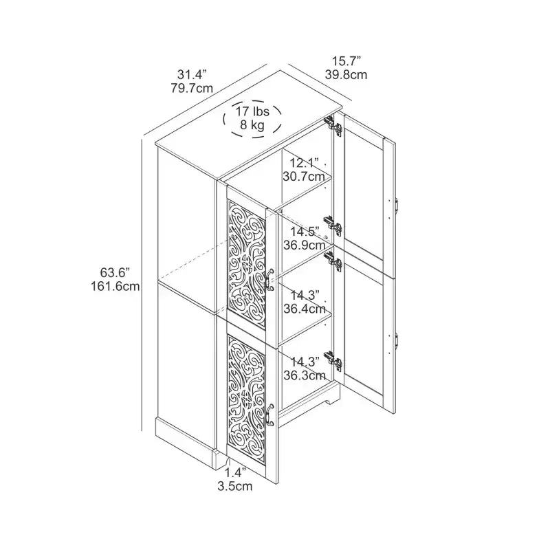 4-Door Kitchen Pantry Cabinet with Adjustable Shelves, 31.4