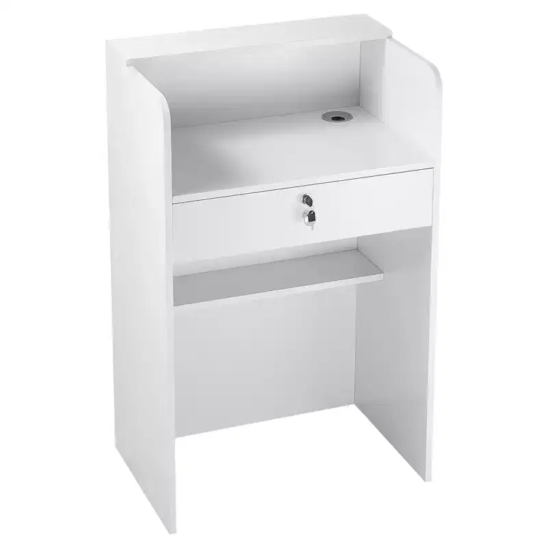 VEVOR Reception Desk, 23.6 in Rectangular Front Counter Table, Modern Office Reception Desk with Drawer, Small Minimalist Retail Counter Table,White