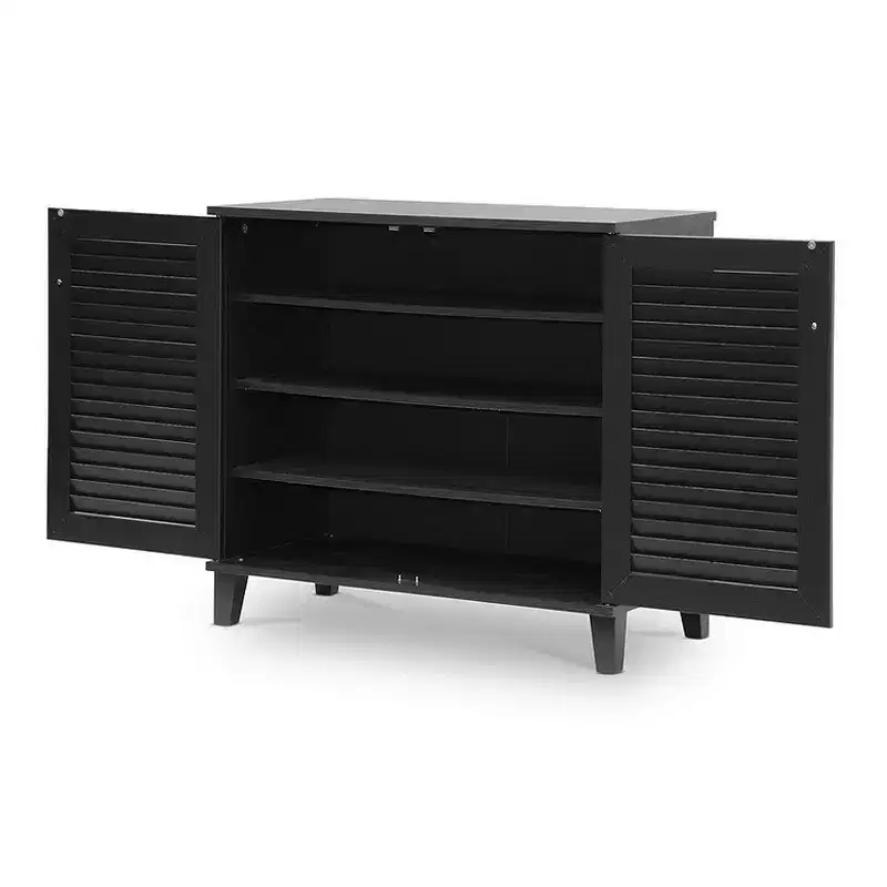Espresso Shoe Storage Cabinet - Wood Composite, Freestanding Organizer for 16 Pairs