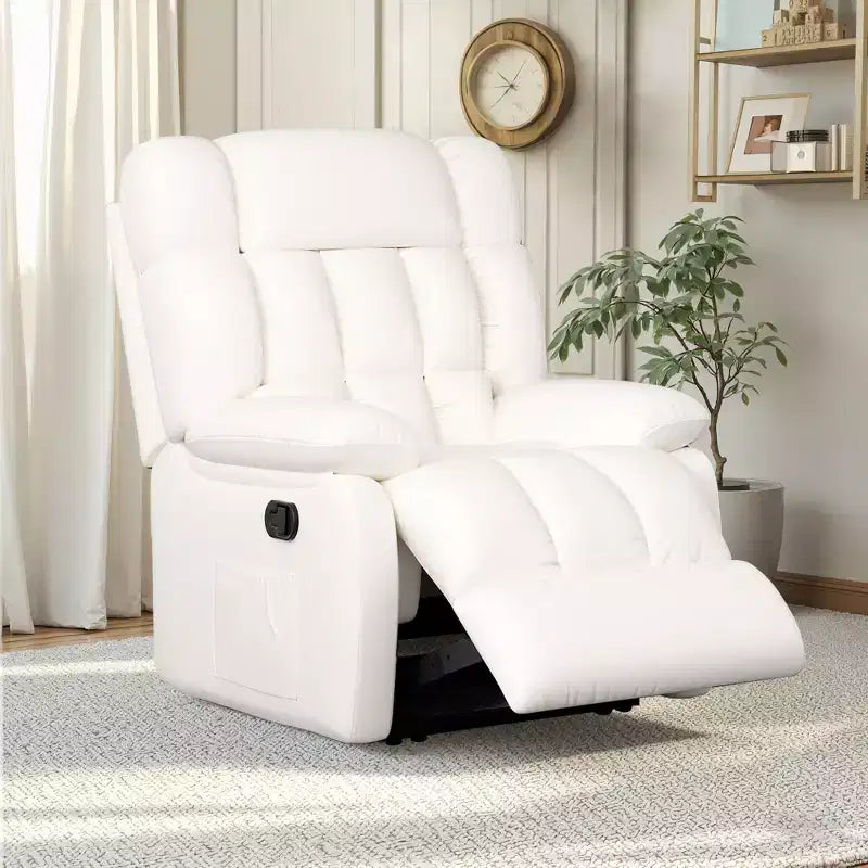 MAYEERTY Ergonomic Recliner Chair 110-160x Adjustable Recline Footrest Side Pocket for Living Room Beige