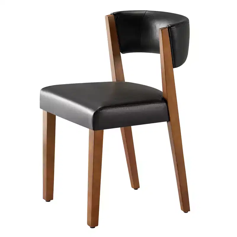 Upholstered Dining Chairs, Mid-Century Modern Fabric Chairs with Curved Backrest and Pine Wood Legs