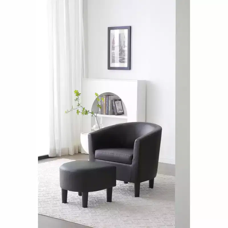 Passion Furniture Salem Faux Leather Accent Chair with Ottoman