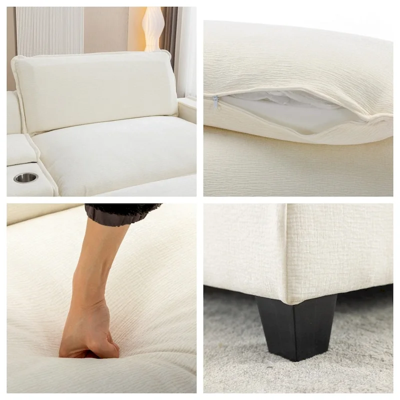 112.6 Chenille Upholstered Sectional Sofa with 2 Removable Ottoman
