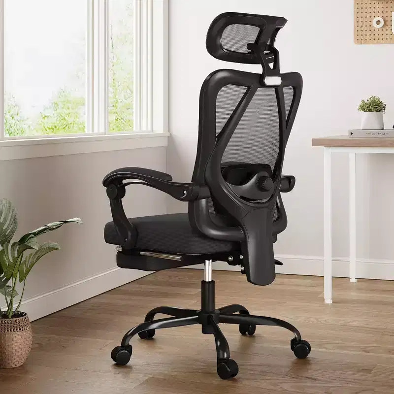 MAYEERTY Ergonomic Mesh Office Chair - With Headrest, Lumbar Support & Footrest for Home Office & Study (Black)