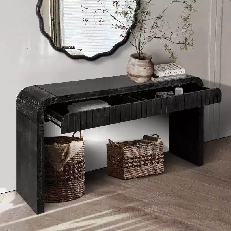 59 Vintage Entryway Console Table with Drawers, Hidden Handles, Curved Design Hallway Table for Living Room, or Dining - Panipeachy