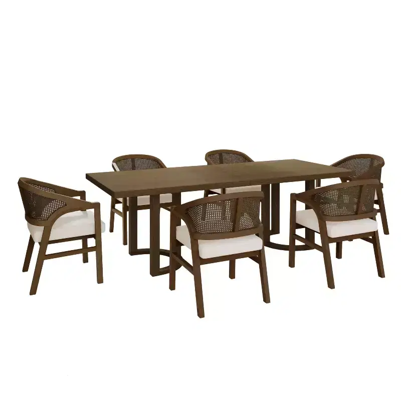 Christopher Knight Home Keira 7 Piece Modern Rattan and Rubberwood Upholstered Dining Set
