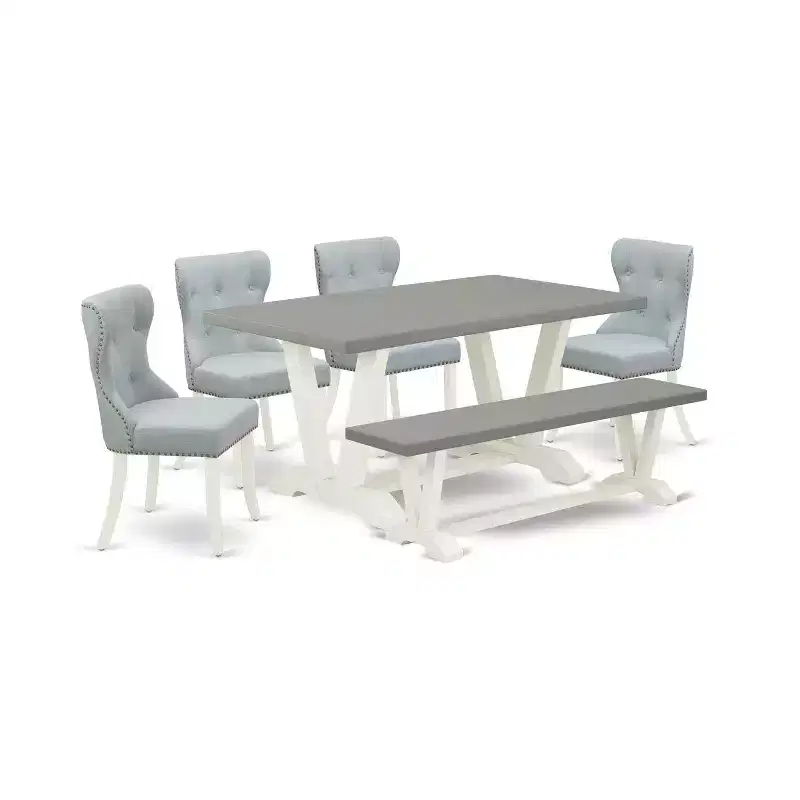 HomeStock 6-Piece Natural Oak Finish Solid Wood Top Dining table Set