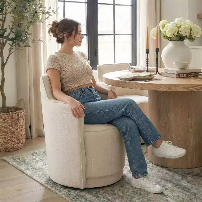 Modern Swivel Dining Chairs Set of 2, Upholstered Barrel Armchairs with 360 Rotation, Accent Chairs for Dining Room or Living Room-Panipeachy
