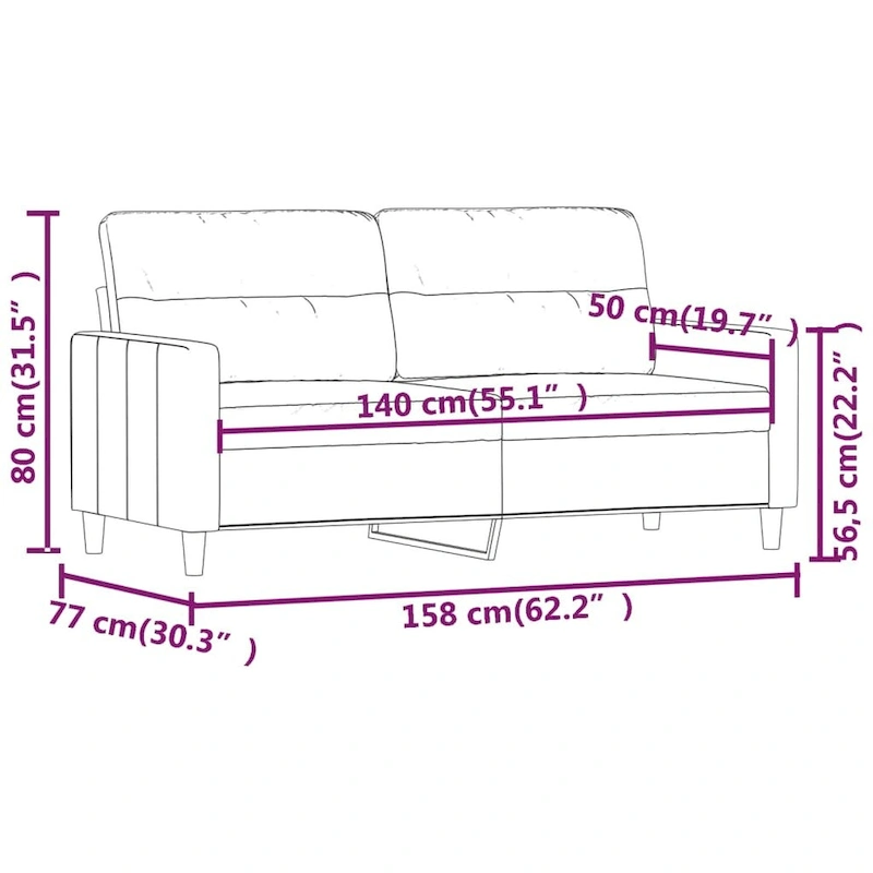 vidaXL 2-Seater Sofa Dark Gray 55.1 Fabric - 62.2 x 30.3 x 31.5