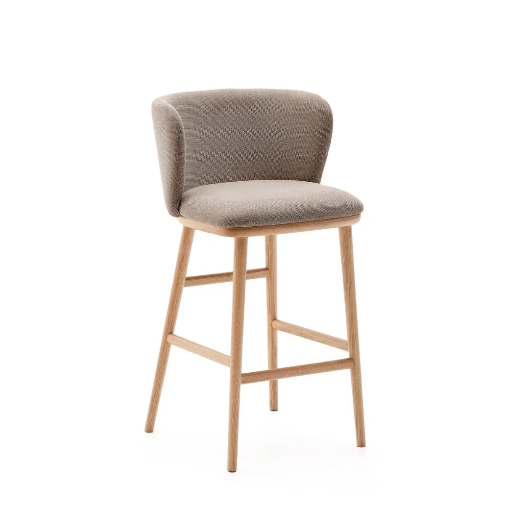 Natural ash Chenille Barstool with High Density Foam and Curved Back for Kitchen