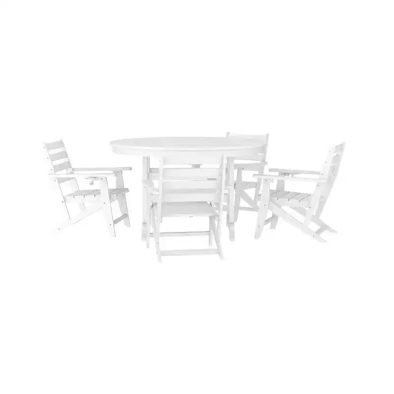 Flash Furniture Tolleson Commercial 5 Piece Adirondack Dining Set with 48 Round Indoor/Outdoor Recycled HDPE Table and 4 Chairs with Cupholders