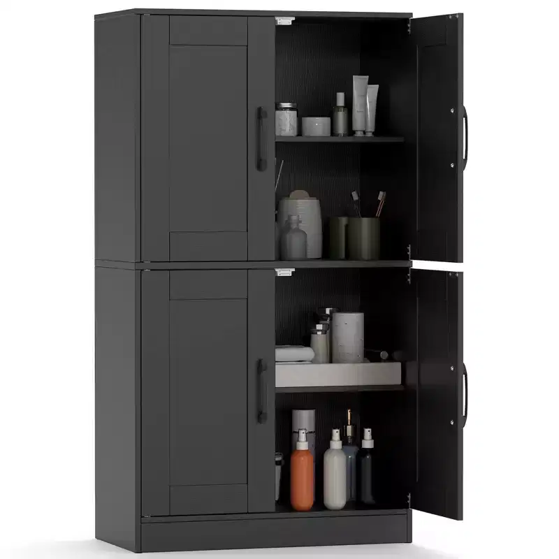 Costway Bathroom Cabinet with Doors & Adjustable Shelves Storage Organizer for Living Room White/Black/Brown