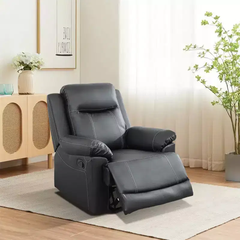 Recliner Chair, Breathable Semi-PU Leather with Adjustable Backrest for Living Room, Black