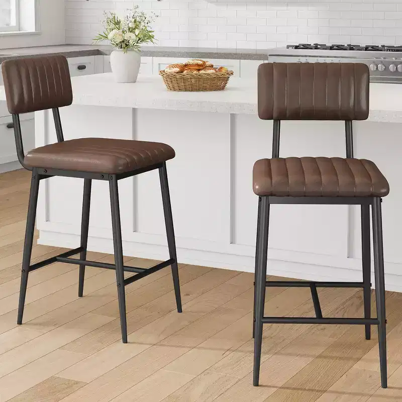 Counter Height Chairs with Backrest, Footrest & Thick Cushion, Upholstered Seat, Reinforced Metal Legs for Kitchen Island, Bar