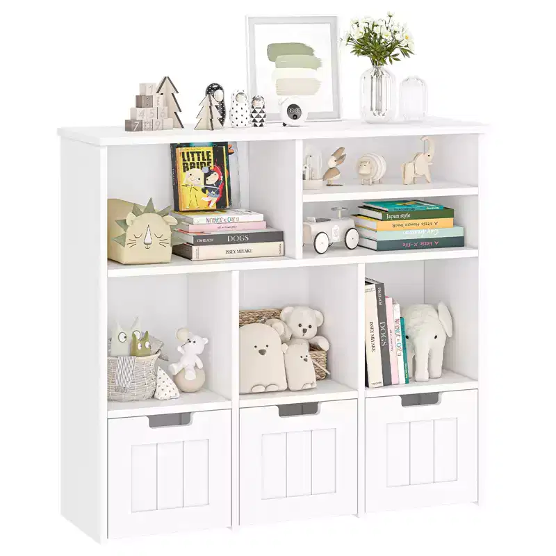 Toy Storage Cabinet with 3 Drawers & 6 Cubbies for Playroom, Nursery & Kids Room
