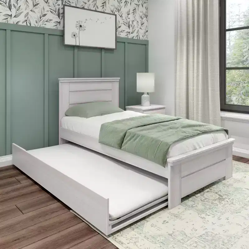 Max & Lily Twin Bed Frame with Plank Headboard and Trundle, Solid Wood Platform Bed