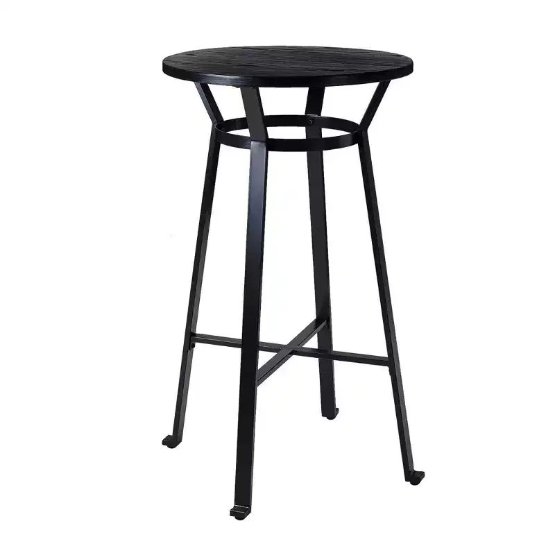 41.25" Steel Bar Table with Solid Elm Wood Top Black - Glitzhome: Modern Pub, Bistro Style, 2-Seater