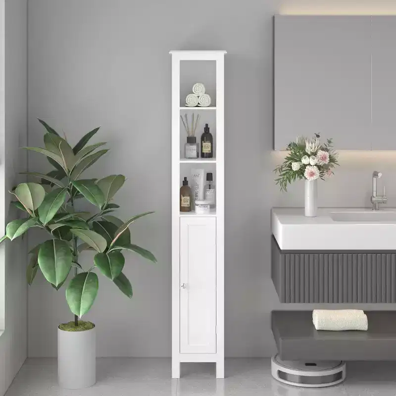 Tall Freestanding Bathroom Storage Cabinet, Adjustable Shelves & Reversible Doors