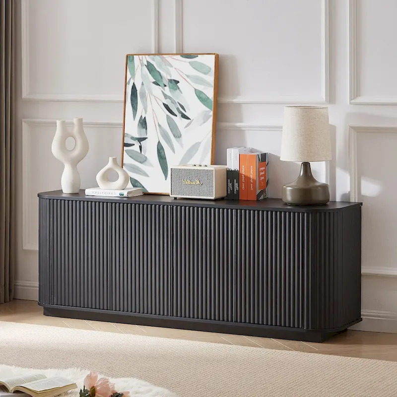 Sideboard Storage Cabinet TV Stand with wave pattern Buffet Cabinet Wooden Vertical Striped Cabinet