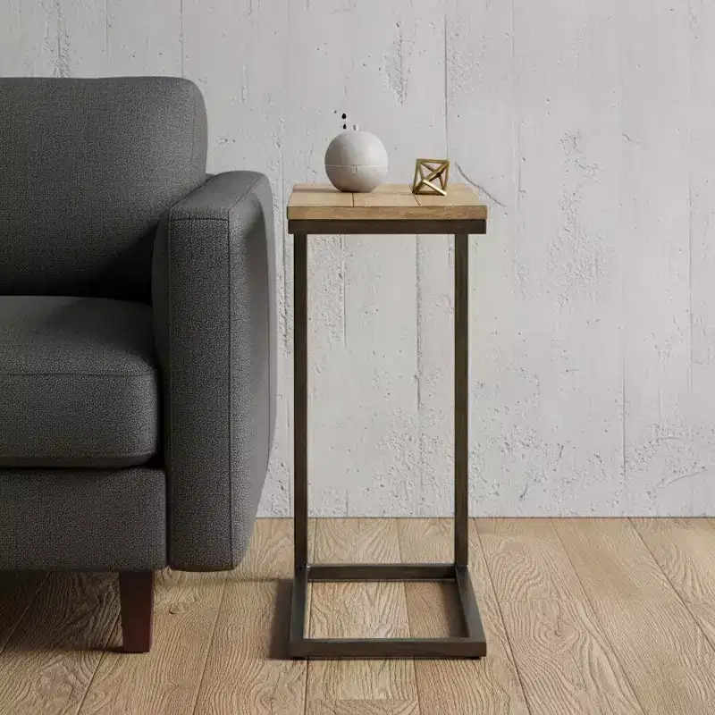 HomeRoots 25 Black And Oak Solid Wood Rectangular End Table