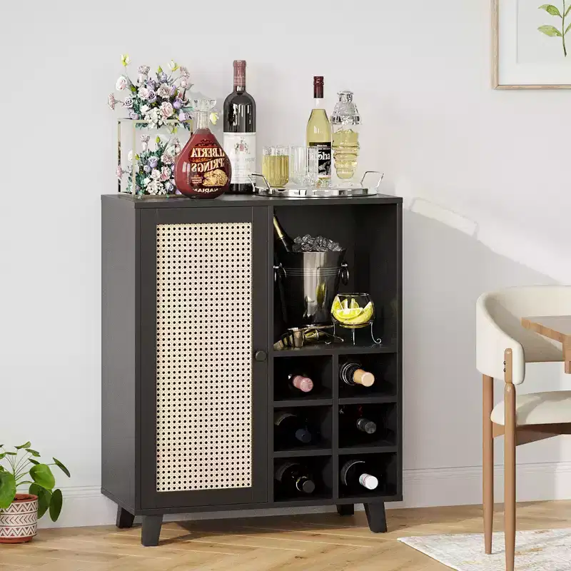 Sideboard Cabinet, Storage Bar with Wine Racks Buffet Cabinet for Home Living Room Kitchen Entryway, Black
