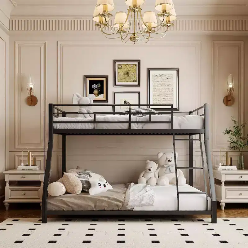 Twin-over-Full Metal Bunk Bed with Built-In Ladder - Space-Saving Design, No Box Spring Needed