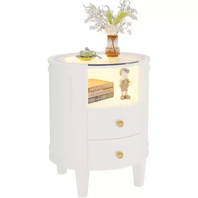 Lantine Modern Oval LED 2-Drawer Nightstand, No Assembly Required