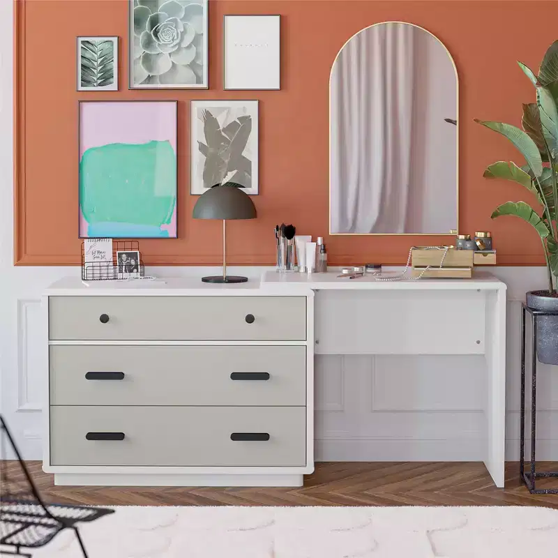 3 Drawer Wood Dresser Desk Combo with Storage