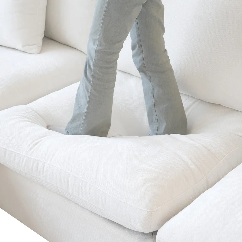 82.68 Down Filled Sectional Couch L-shape Linen Upholstered Loveseat with Ottoman