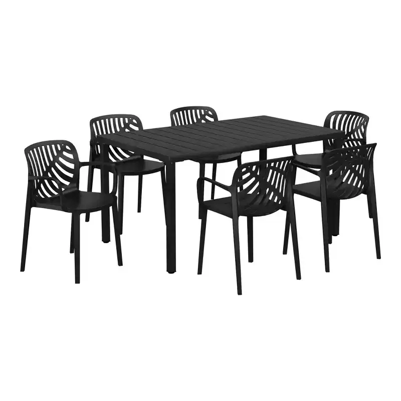 WestinTrends Playa 7-Piece Outdoor Metal Rectangle Patio Dining Table Set With Stackable Resin Patio Dining Chairs