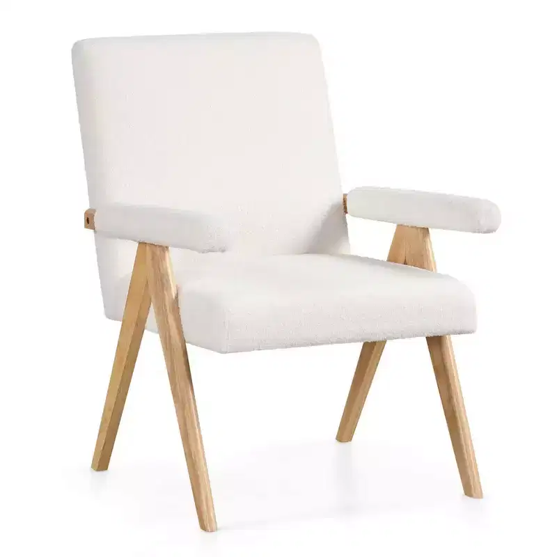 1/2 PCS Mid-Century Modern Accent Chair with Solid Rubber Wood Frame and Padded Armrests