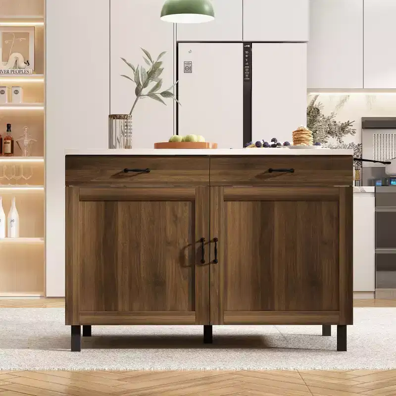 Famapy Brown 2-Doors Kithchen Island With 2 Drawers